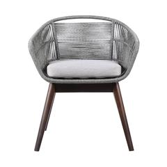 Dining Chair in Dark Eucalyptus Wood with Grey Rope and Grey Cushion