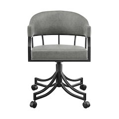 Faux Leather Upholstered Swivel Rolling Dining Chair with Arms, Vintage Gray