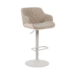 Adjustable Swivel Barstool in Ivory Finish with Vintage Taupe Upholstered Seat