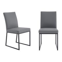 Trevor Contemporary Dining Chair in Matte Black Finish and Grey Faux Leather - Set of 2