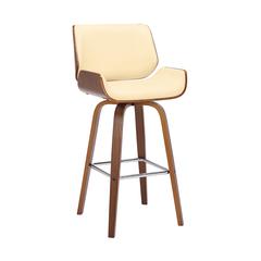 Tyler 30" Bar Height Swivel Cream Faux Leather and Walnut Wood Bar Stool