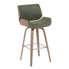Swivel Bar Stool with White Wash Finished Wood and Vintage Green Upholstery