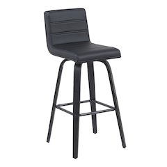 Swivel Bar Height Stool with Black Faux Leather Seat, Black Brushed Wood Frame