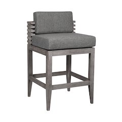 Outdoor Patio Counter Stool in Gray Eucalyptus Wood with Gray Olefin Cushions