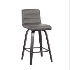 Swivel Counter Stool in Black Brushed Wood with Grey Faux Leather Seat