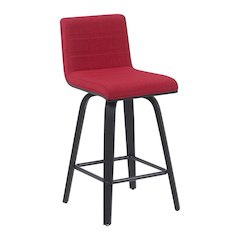 Counter Height Swivel Bar Stool with Red Upholstered Seat and Brushed Wood Frame