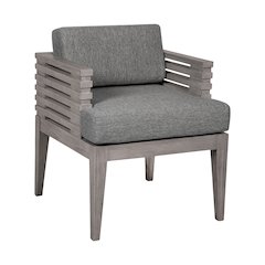 Outdoor Patio Dining Chair in Gray Eucalyptus Wood with Gray Olefin Cushions