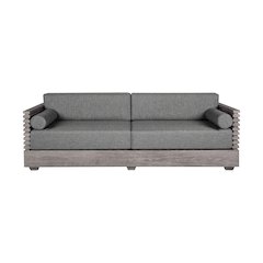 Vivid Outdoor Patio Sofa in Gray Eucalyptus Wood with Gray Olefin Cushions