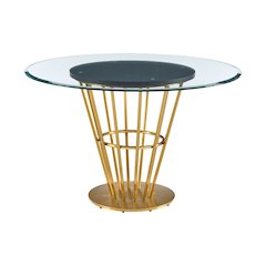 Veronica 48" Round Dining Table in Gold Stainless Steel Base with Walnut Panel