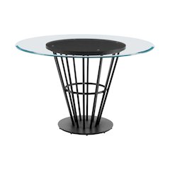 Veronica 48" Round Dining Table in Black Iron Base with Walnut Panel