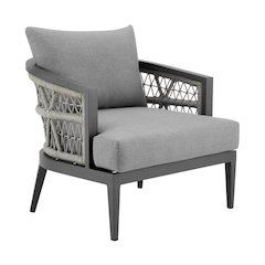 Zella Outdoor Patio Armchair in Aluminum with Light Gray Rope