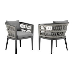 Zella Outdoor Patio Dining Chair in Aluminum with Light Gray Rope Set of 2