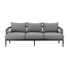 Zella Outdoor Patio Sofa in Aluminum with Light Gray Rope and Earl Gray Cushions