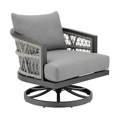 Zella Outdoor Patio Swivel Armchair in Aluminum with Light Gray Rope