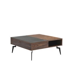 Square Lift-Top Coffee Table in Walnut Finish with Sintered Stone Panel