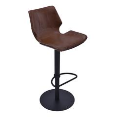 Armen Living Zuma Adjustable Swivel Metal Barstool in Vintage Coffee Faux Leather and Black Metal Finish