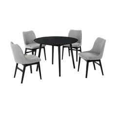 Arcadia and Azalea 42" Round Grey and Black Wood 5 Piece Dining Set