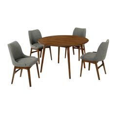 Arcadia and Azalea 48" Round Charcoal and Walnut Wood 5 Piece Dining Set