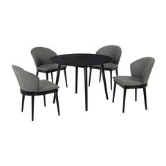 Arcadia and Juno 42" Round Charcoal and Black Wood 5 Piece Dining Set