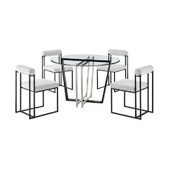 Devi Anastasia 5 Piece Round Glass Dining Table Set with Matte Black Iron