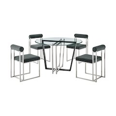 Devi Anastasia 5 Piece Round Glass Dining Table Set with Brushed Stainless Steel