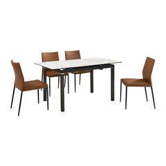 Giana Kash 5 Piece Extendable Dining Set with Brown Faux Leather Chairs