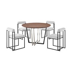 Joana Anastasia 5 Piece Round Walnut Dining Table Set with Matte Black Iron