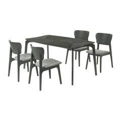 Kalia 5 Piece Wood Dining Set in Gray Finish with Gray Fabric