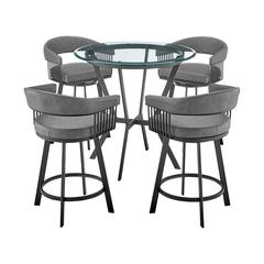 Naomi and Chelsea 5-Piece Counter Height Dining Set in Black Metal and Grey Faux Leather