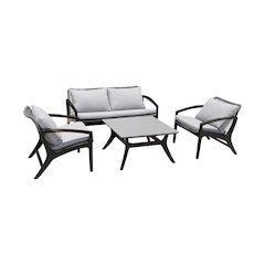 Beckham Outdoor Chair in Dark Eucalyptus Wood and Gray Rope with White Cushions