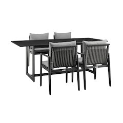 Cayman Outdoor Patio 5-Piece Dining Table Set in Aluminum with Gray Cushions