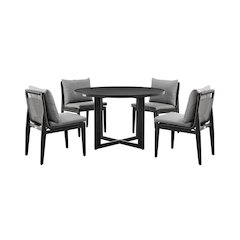 Outdoor Patio 5-Piece Round Dining Table Set in Aluminum with Gray Cushions