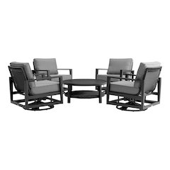 Cayman 5 Piece Black Aluminum Outdoor Seating Set with Dark Gray Cushions