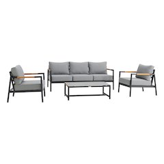 Crown Aluminum and Teak Wood Outdoor Chair in Black and Dark Gray