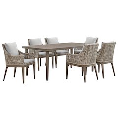 Grenada 7 Piece Gray Aluminum Outdoor Dining Set with Gray Fabric