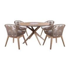 Outdoor Patio 5 Piece Round Dining Set in Eucalyptus Wood with Truffle Rope