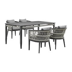 Zella Outdoor Patio 5 Piece Dining Set in Aluminum with Light Gray Rope