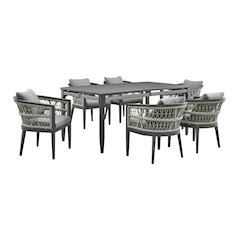 Zella Outdoor Patio 7 Piece Dining Set in Aluminum with Light Gray Rope