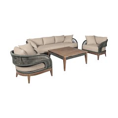 Outdoor Patio 4 Piece Conversation Set in Weathered Eucalyptus Wood