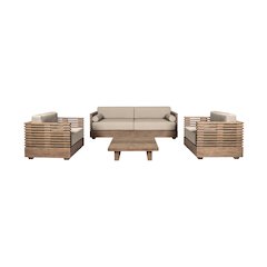 Outdoor Patio 4 Piece Conversation Set in Light Eucalyptus Wood