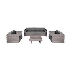 Outdoor Patio 4 Piece Conversation Set in Gray Eucalyptus Wood