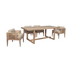 Vivid Outdoor Patio 5 Piece Dining Set in Light Eucalyptus Wood