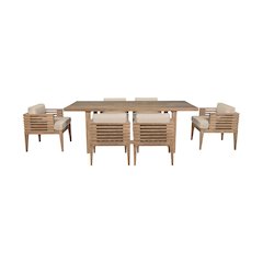 Vivid Outdoor Patio 7 Piece Dining Set in Light Eucalyptus Wood