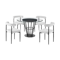 Veronica Shannon 5 Piece Round Glass Dining Table Set with Matte Black Iron