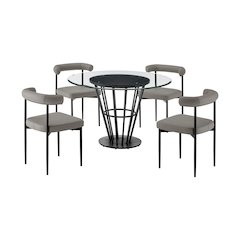 Veronica Shannon 5 Piece Round Glass Dining Table Set with Matte Black Iron
