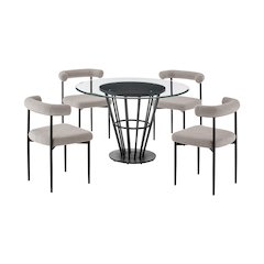 Veronica Shannon 5 Piece Round Glass Dining Table Set with Matte Black Iron