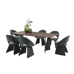 7-Piece Dining Set with Maroon Tempered Glass Tabletop, Forest Green Upholstery