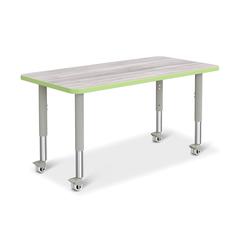 Berries® Rectangle Activity Table - 24" X 48", Mobile - Driftwood Gray/Key Lime/Gray