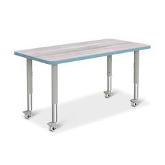 Berries® Rectangle Activity Table - 24" X 48", Mobile - Driftwood Gray/Coastal Blue/Gray