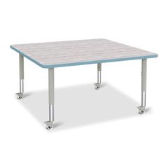 Berries® Square Activity Table - 48" X 48", Mobile - Driftwood Gray/Coastal Blue/Gray